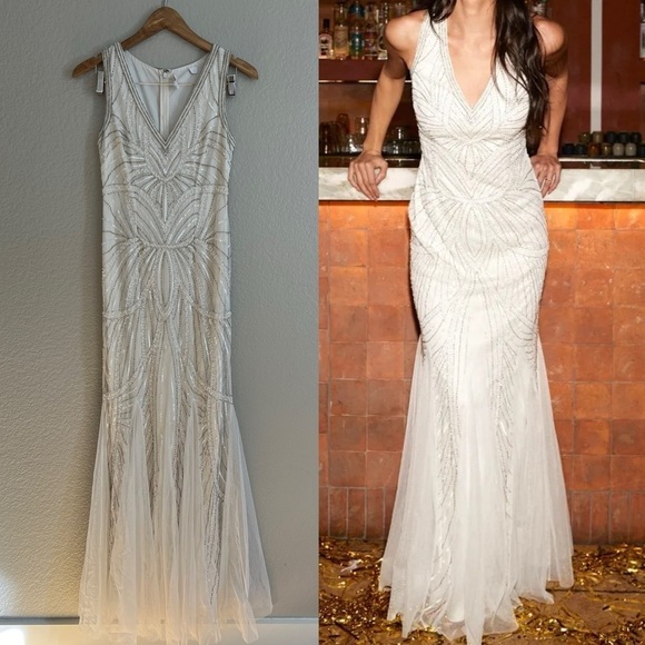 Make Them Marvel White Beaded Mermaid Maxi Dress - Picture 1 of 8